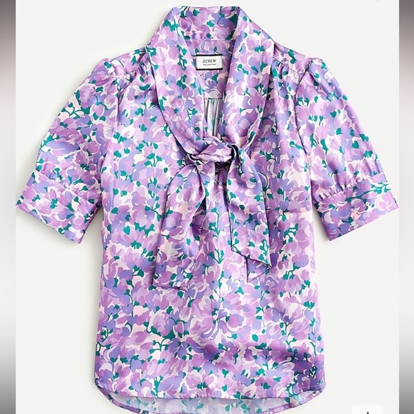 J. Crew Collection tie-neck top in Ratti® lilac collage print. Size Large - Picture 1 of 5